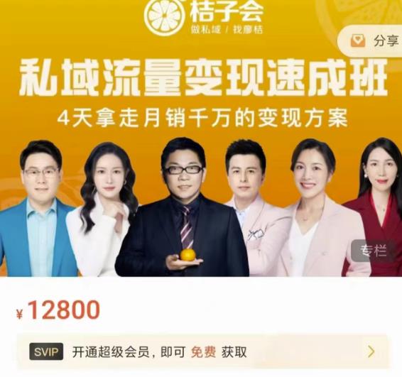 桔子会·私域流量变现速成班，4天拿走月销千万的变现方案 价值12800元-全网第一网赚项目资源库-中赚网 & 中创网 & 冒泡网 & 福缘网 - 小本轻创业与优质加盟项目首选平台