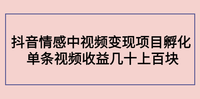 副业孵化营第5期：抖音情感中视频变现项目孵化 单条视频收益几十上百-全网第一网赚项目资源库-中赚网 & 中创网 & 冒泡网 & 福缘网 - 小本轻创业与优质加盟项目首选平台