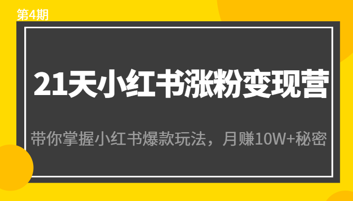 21天小红书涨粉变现营（第4期）：带你掌握小红书爆款玩法，月赚10W+秘密-全网第一网赚项目资源库-中赚网 & 中创网 & 冒泡网 & 福缘网 - 小本轻创业与优质加盟项目首选平台