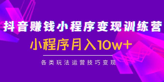 抖音赚钱小程序变现训练营：小程序月入10w+各类玩法运营技巧变现-全网第一网赚项目资源库-中赚网 & 中创网 & 冒泡网 & 福缘网 - 小本轻创业与优质加盟项目首选平台