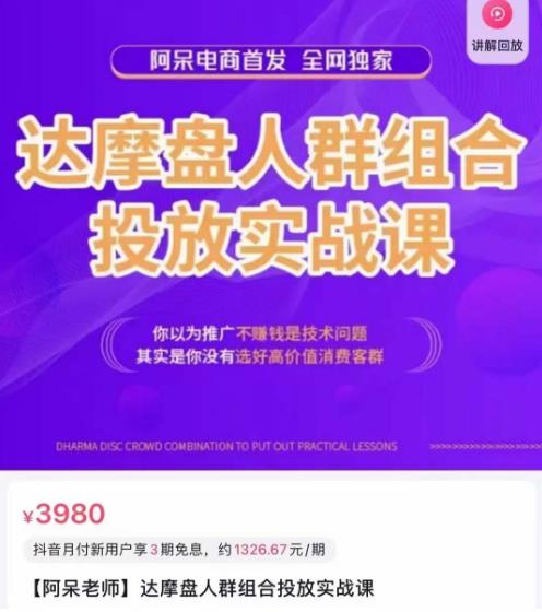 阿呆电商·达摩盘人群组合投放实战课，你以为推广不赚钱是技术问题，其实是你没有选好高价值消费客群-全网第一网赚项目资源库-中赚网 & 中创网 & 冒泡网 & 福缘网 - 小本轻创业与优质加盟项目首选平台