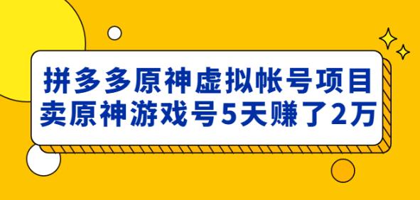 外面卖2980的拼多多原神虚拟帐号项目：卖原神游戏号5天赚了2万-全网第一网赚项目资源库-中赚网 & 中创网 & 冒泡网 & 福缘网 - 小本轻创业与优质加盟项目首选平台