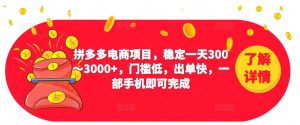 2023拼多多电商项目,稳定一天300~3000+,门槛低,出单快,一部手机即可完成-全网第一网赚项目资源库-中赚网 & 中创网 & 冒泡网 & 福缘网 - 小本轻创业与优质加盟项目首选平台