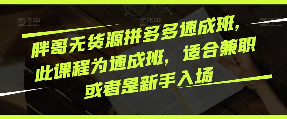 胖哥无货源拼多多速成班，此课程为速成班，适合兼职或者是新手入场-全网第一网赚项目资源库-中赚网 & 中创网 & 冒泡网 & 福缘网 - 小本轻创业与优质加盟项目首选平台