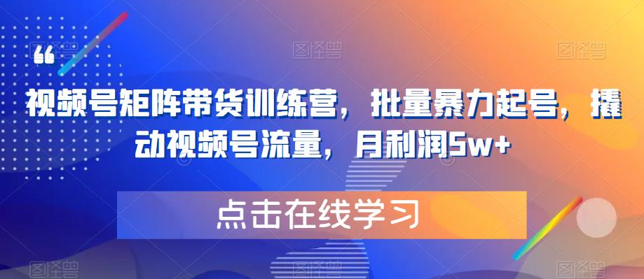 视频号矩阵带货训练营，批量暴力起号，撬动视频号流量，月利润5w+-全网第一网赚项目资源库-中赚网 & 中创网 & 冒泡网 & 福缘网 - 小本轻创业与优质加盟项目首选平台