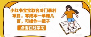 小红书宝宝取名冷门暴利项目,零成本一单赚几百,可操作一辈子-全网第一网赚项目资源库-中赚网 & 中创网 & 冒泡网 & 福缘网 - 小本轻创业与优质加盟项目首选平台