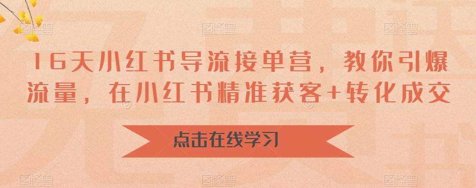 16天小红书导流接单营，教你引爆流量，在小红书精准获客+转化成交-全网第一网赚项目资源库-中赚网 & 中创网 & 冒泡网 & 福缘网 - 小本轻创业与优质加盟项目首选平台
