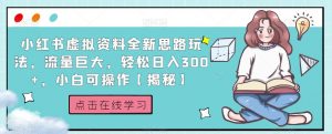 小红书虚拟资料全新思路玩法，流量巨大，轻松日入300+，小白可操作【揭秘】-全网第一网赚项目资源库-中赚网 & 中创网 & 冒泡网 & 福缘网 - 小本轻创业与优质加盟项目首选平台