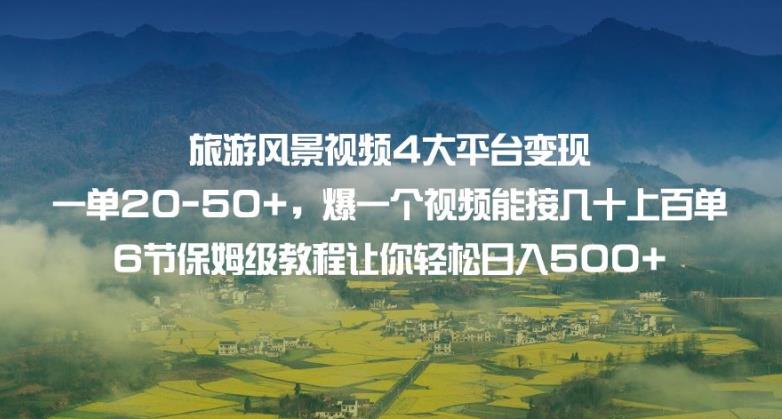 旅游风景视频4大平台变现单20-50+，爆一个视频能接几十上百单6节保姆级教程让你轻松日入500+-全网第一网赚项目资源库-中赚网 & 中创网 & 冒泡网 & 福缘网 - 小本轻创业与优质加盟项目首选平台