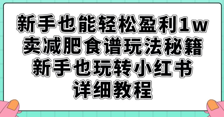 新手也能轻松盈利1w，卖减肥食谱玩法秘籍，新手也玩转小红书详细教程【揭秘】-全网第一网赚项目资源库-中赚网 & 中创网 & 冒泡网 & 福缘网 - 小本轻创业与优质加盟项目首选平台