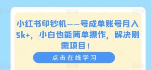 小红书印钞机——号成单账号月入5k+，小白也能简单操作，解决刚需项目【揭秘】-全网第一网赚项目资源库-中赚网 & 中创网 & 冒泡网 & 福缘网 - 小本轻创业与优质加盟项目首选平台