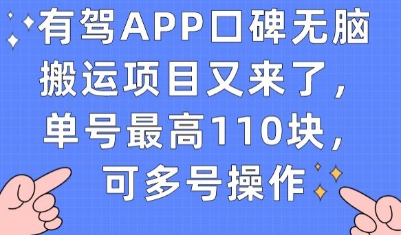 有驾APP口碑无脑搬运项目又来了，单号最高110块，可多号操作-全网第一网赚项目资源库-中赚网 & 中创网 & 冒泡网 & 福缘网 - 小本轻创业与优质加盟项目首选平台