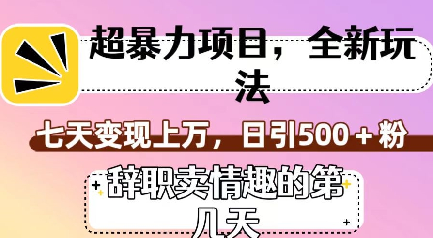 超暴利项目，全新玩法（辞职卖情趣的第几天），七天变现上万，日引500+粉【揭秘】-全网第一网赚项目资源库-中赚网 & 中创网 & 冒泡网 & 福缘网 - 小本轻创业与优质加盟项目首选平台