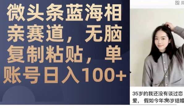 微头条蓝海相亲赛道，无脑复制粘贴，单账号日入100+-全网第一网赚项目资源库-中赚网 & 中创网 & 冒泡网 & 福缘网 - 小本轻创业与优质加盟项目首选平台