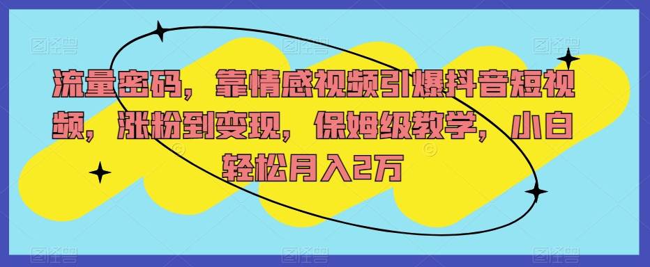 流量密码，靠情感视频引爆抖音短视频，涨粉到变现，保姆级教学，小白轻松月入2万【揭秘】-全网第一网赚项目资源库-中赚网 & 中创网 & 冒泡网 & 福缘网 - 小本轻创业与优质加盟项目首选平台