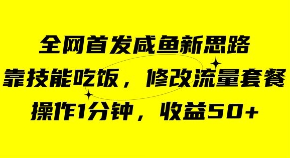 咸鱼冷门新玩法，靠“技能吃饭”，修改流量套餐，操作1分钟，收益50【揭秘】-全网第一网赚项目资源库-中赚网 & 中创网 & 冒泡网 & 福缘网 - 小本轻创业与优质加盟项目首选平台
