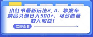 小红书最新玩法2.0,靠发布精品头像日入500+,可多账号放大收益!【揭秘】-全网第一网赚项目资源库-中赚网 & 中创网 & 冒泡网 & 福缘网 - 小本轻创业与优质加盟项目首选平台