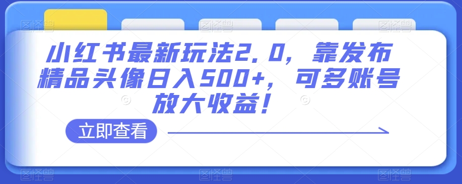 小红书最新玩法2.0，靠发布精品头像日入500+，可多账号放大收益！【揭秘】-全网第一网赚项目资源库-中赚网 & 中创网 & 冒泡网 & 福缘网 - 小本轻创业与优质加盟项目首选平台