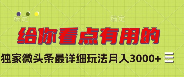 独家微头条最详细玩法，月入3000+【揭秘】-全网第一网赚项目资源库-中赚网 & 中创网 & 冒泡网 & 福缘网 - 小本轻创业与优质加盟项目首选平台