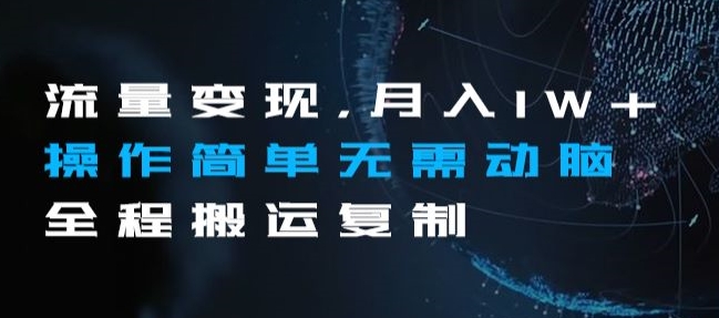 流量变现，月入1W+操作简单无需动脑全程搬运复制【揭秘】-全网第一网赚项目资源库-中赚网 & 中创网 & 冒泡网 & 福缘网 - 小本轻创业与优质加盟项目首选平台