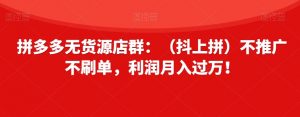 拼多多无货源店群:(抖上拼)不推广不刷单,利润月入过万!【揭秘】-全网第一网赚项目资源库-中赚网 & 中创网 & 冒泡网 & 福缘网 - 小本轻创业与优质加盟项目首选平台