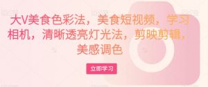 大V美食色彩法,美食短视频,学习相机,清晰透亮灯光法,剪映剪辑,美感调色-全网第一网赚项目资源库-中赚网 & 中创网 & 冒泡网 & 福缘网 - 小本轻创业与优质加盟项目首选平台