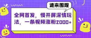 全网首发,慢开屏深情玩法,一条视频涨粉2000+【揭秘】-全网第一网赚项目资源库-中赚网 & 中创网 & 冒泡网 & 福缘网 - 小本轻创业与优质加盟项目首选平台