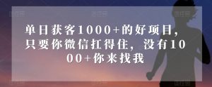 单日获客1000+的好项目，只要你微信扛得住，没有1000+你来找我【揭秘】-全网第一网赚项目资源库-中赚网 & 中创网 & 冒泡网 & 福缘网 - 小本轻创业与优质加盟项目首选平台