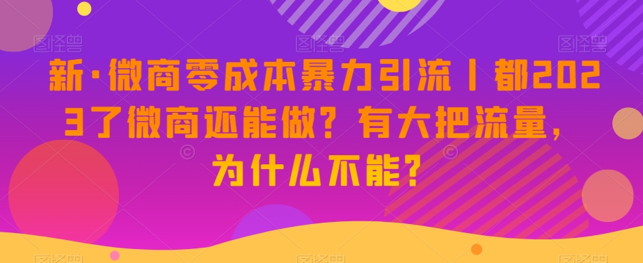 新·微商零成本暴力引流丨都2023了微商还能做？有大把流量，为什么不能？-全网第一网赚项目资源库-中赚网 & 中创网 & 冒泡网 & 福缘网 - 小本轻创业与优质加盟项目首选平台