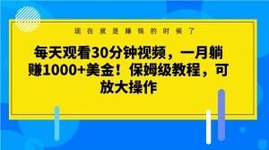 每天观看30分钟视频，一月躺赚1000+美金！保姆级教程，可放大操作【揭秘】-全网第一网赚项目资源库-中赚网 & 中创网 & 冒泡网 & 福缘网 - 小本轻创业与优质加盟项目首选平台