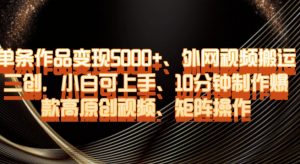 单条作品变现5000+、外网视频搬运二创，小白可上手，10分钟制作爆款高原创视频，矩阵操作【揭秘】-全网第一网赚项目资源库-中赚网 & 中创网 & 冒泡网 & 福缘网 - 小本轻创业与优质加盟项目首选平台
