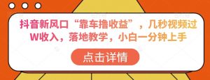 抖音新风口“靠车撸收益”,几秒视频过W收入,落地教学,小白一分钟上手【揭秘】-全网第一网赚项目资源库-中赚网 & 中创网 & 冒泡网 & 福缘网 - 小本轻创业与优质加盟项目首选平台