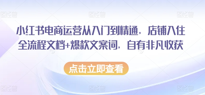 小红书电商运营从入门到精通，店铺入住全流程文档+爆款文案词，自有非凡收获-全网第一网赚项目资源库-中赚网 & 中创网 & 冒泡网 & 福缘网 - 小本轻创业与优质加盟项目首选平台