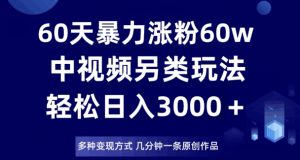60天暴力涨粉60W，中视频另类玩法，日入3000＋，几分钟一条原创作品多种变现方式-全网第一网赚项目资源库-中赚网 & 中创网 & 冒泡网 & 福缘网 - 小本轻创业与优质加盟项目首选平台