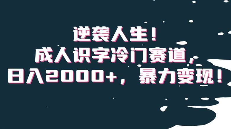 逆袭人生！成人识字冷门赛道，日入2000+，暴力变现！【揭秘】-全网第一网赚项目资源库-中赚网 & 中创网 & 冒泡网 & 福缘网 - 小本轻创业与优质加盟项目首选平台
