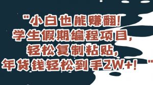 小白也能赚翻!学生假期编程项目,轻松复制粘贴,年货钱轻松到手2W+【揭秘】-全网第一网赚项目资源库-中赚网 & 中创网 & 冒泡网 & 福缘网 - 小本轻创业与优质加盟项目首选平台