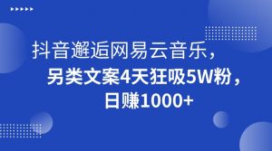 抖音邂逅网易云音乐，另类文案4天狂吸5W粉，日赚1000+【揭秘】-全网第一网赚项目资源库-中赚网 & 中创网 & 冒泡网 & 福缘网 - 小本轻创业与优质加盟项目首选平台