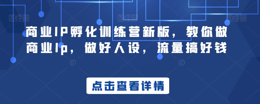 商业IP孵化训练营新版，教你做商业Ip，做好人设，流量搞好钱-全网第一网赚项目资源库-中赚网 & 中创网 & 冒泡网 & 福缘网 - 小本轻创业与优质加盟项目首选平台