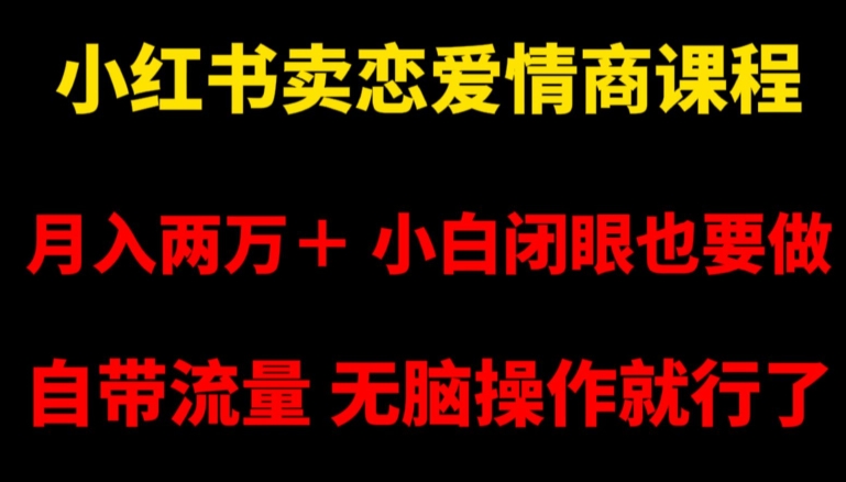 小红书卖恋爱情商课程，月入两万＋，小白闭眼也要做，自带流量，无脑操作就行了【揭秘】-全网第一网赚项目资源库-中赚网 & 中创网 & 冒泡网 & 福缘网 - 小本轻创业与优质加盟项目首选平台