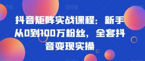 抖音矩阵实战课程:新手从0到100万粉丝,全套抖音变现实操-全网第一网赚项目资源库-中赚网 & 中创网 & 冒泡网 & 福缘网 - 小本轻创业与优质加盟项目首选平台