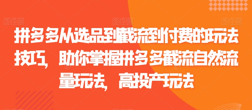 拼多多从选品到截流到付费的玩法技巧，助你掌握拼多多截流自然流量玩法，高投产玩法-全网第一网赚项目资源库-中赚网 & 中创网 & 冒泡网 & 福缘网 - 小本轻创业与优质加盟项目首选平台