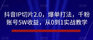 抖音IP切片2.0，爆单打法，千粉账号5W收益，从0到1实战教学【揭秘】-全网第一网赚项目资源库-中赚网 & 中创网 & 冒泡网 & 福缘网 - 小本轻创业与优质加盟项目首选平台
