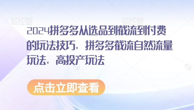 2024拼多多从选品到截流到付费的玩法技巧，拼多多截流自然流量玩法，高投产玩法-全网第一网赚项目资源库-中赚网 & 中创网 & 冒泡网 & 福缘网 - 小本轻创业与优质加盟项目首选平台