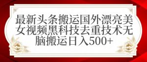 最新头条搬运国外漂亮美女视频黑科技去重技术无脑搬运日入500+【揭秘】-全网第一网赚项目资源库-中赚网 & 中创网 & 冒泡网 & 福缘网 - 小本轻创业与优质加盟项目首选平台