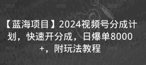 【蓝海项目】2024视频号分成计划,快速开分成,日爆单8000+,附玩法教程-全网第一网赚项目资源库-中赚网 & 中创网 & 冒泡网 & 福缘网 - 小本轻创业与优质加盟项目首选平台
