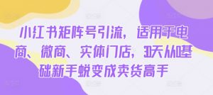 小红书矩阵号引流,适用于电商、微商、实体门店,30天从0基础新手蜕变成卖货高手-全网第一网赚项目资源库-中赚网 & 中创网 & 冒泡网 & 福缘网 - 小本轻创业与优质加盟项目首选平台