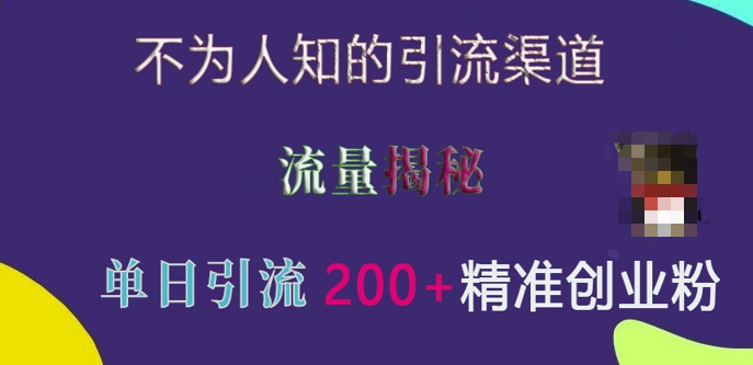 不为人知的引流渠道，流量揭秘，实测单日引流200+精准创业粉【揭秘】-全网第一网赚项目资源库-中赚网 & 中创网 & 冒泡网 & 福缘网 - 小本轻创业与优质加盟项目首选平台