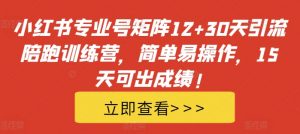 小红书专业号矩阵12+30天引流陪跑训练营,简单易操作,15天可出成绩!-全网第一网赚项目资源库-中赚网 & 中创网 & 冒泡网 & 福缘网 - 小本轻创业与优质加盟项目首选平台