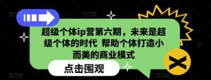 超级个体ip营第六期,未来是超级个体的时代  帮助个体打造小而美的商业模式-全网第一网赚项目资源库-中赚网 & 中创网 & 冒泡网 & 福缘网 - 小本轻创业与优质加盟项目首选平台