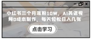 小红书三个月涨粉10W,AI英语视频0成本制作,每天轻松日入几张【揭秘】-全网第一网赚项目资源库-中赚网 & 中创网 & 冒泡网 & 福缘网 - 小本轻创业与优质加盟项目首选平台